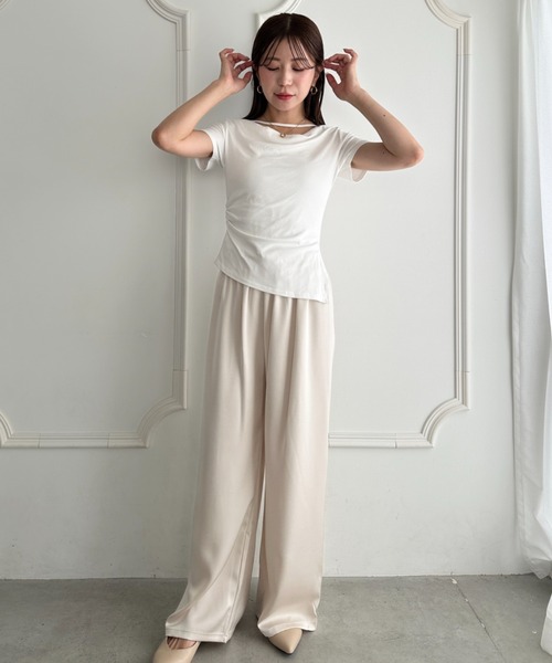 MYMOOD.(マイムード)の「ドレープリラックストップス ドレープ半袖トップス(Tシャツ/カットソー・レディース・ブラック/グレー/ホワイト/ブルー・FREE)」の9枚目の写真