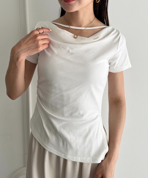 MYMOOD.(マイムード)の「ドレープリラックストップス ドレープ半袖トップス(Tシャツ/カットソー・レディース・ブラック/グレー/ホワイト/ブルー・FREE)」の7枚目の写真