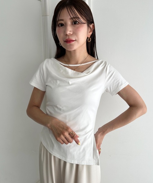 MYMOOD.(マイムード)の「ドレープリラックストップス ドレープ半袖トップス(Tシャツ/カットソー・レディース・ブラック/グレー/ホワイト/ブルー・FREE)」の8枚目の写真