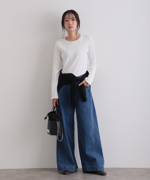 ElegChic(エレグシック)の「袖口ボタンリブロングTシャツ(Tシャツ/カットソー・レディース・ブラック/オフホワイト・M/4L/XXL/XL/L)」の18枚目の写真