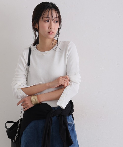 ElegChic(エレグシック)の「袖口ボタンリブロングTシャツ(Tシャツ/カットソー・レディース・ブラック/オフホワイト・M/4L/XXL/XL/L)」の20枚目の写真