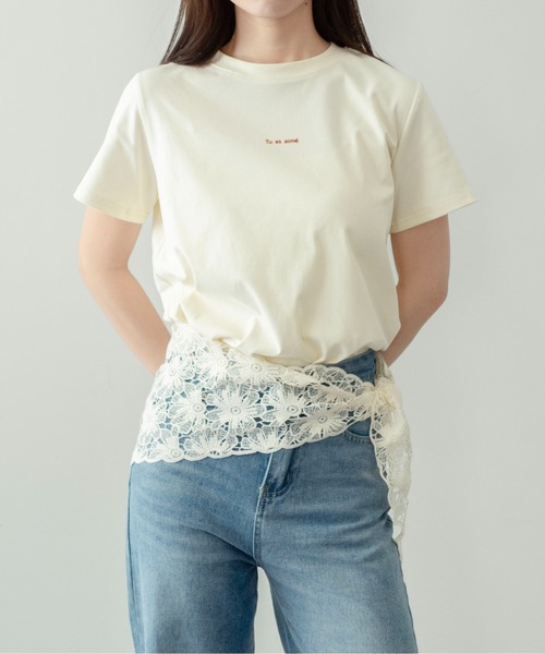 on:nue（オンニュ）の「【on:nue】[着用動画あり！] フロッキーロゴプリントTシャツ（Tシャツ/カットソー・レディース・ホワイト/クリーム/ブラック/グレー・FREE）」の12枚目の写真