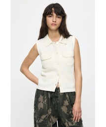BUTTON UP SLEEVELESS KNIT ポロ