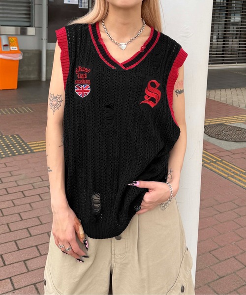 sedacle(セダクル)の「ユニオンダメージニットトップス(タンクトップ・メンズ・ブラック/ベージュ・MEDIUM/SMALL/LARGE)」の20枚目の写真