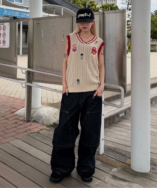 sedacle(セダクル)の「ユニオンダメージニットトップス(タンクトップ・メンズ・ブラック/ベージュ・MEDIUM/SMALL/LARGE)」の15枚目の写真