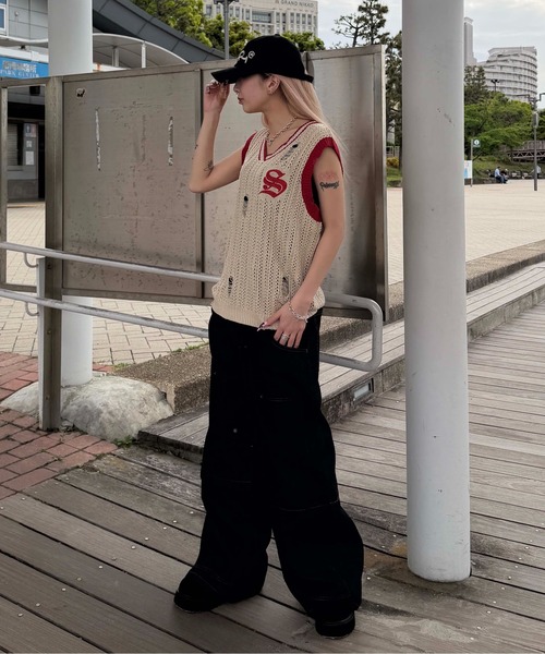 sedacle(セダクル)の「ユニオンダメージニットトップス(タンクトップ・メンズ・ブラック/ベージュ・MEDIUM/SMALL/LARGE)」の16枚目の写真