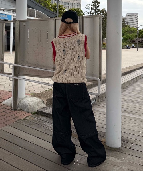 sedacle(セダクル)の「ユニオンダメージニットトップス(タンクトップ・メンズ・ブラック/ベージュ・MEDIUM/SMALL/LARGE)」の17枚目の写真