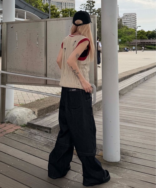 sedacle(セダクル)の「ユニオンダメージニットトップス(タンクトップ・メンズ・ブラック/ベージュ・MEDIUM/SMALL/LARGE)」の18枚目の写真