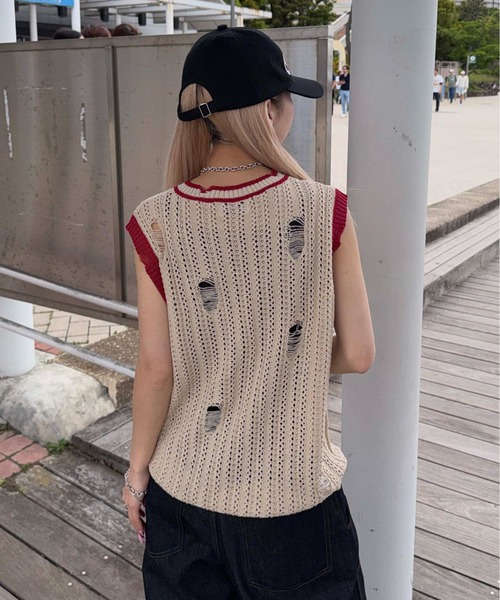 sedacle(セダクル)の「ユニオンダメージニットトップス(タンクトップ・メンズ・ブラック/ベージュ・MEDIUM/SMALL/LARGE)」の13枚目の写真