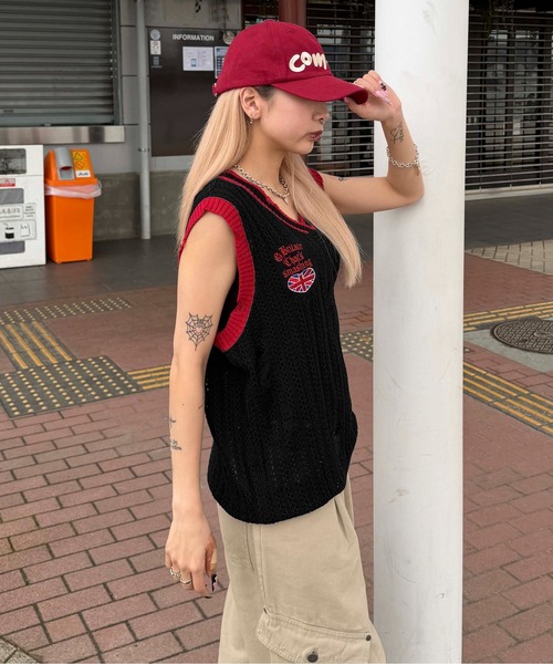 sedacle(セダクル)の「ユニオンダメージニットトップス(タンクトップ・メンズ・ブラック/ベージュ・MEDIUM/SMALL/LARGE)」の6枚目の写真