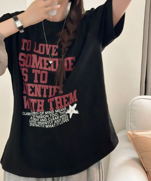VIVID LADY(ビビッドレディー)の「英字プリント 半袖Tシャツ(Tシャツ/カットソー・レディース・アイボリー/ブラック/ライトベージュ・FREE)」の9枚目の写真