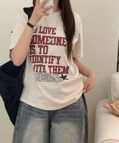 VIVID LADY(ビビッドレディー)の「英字プリント 半袖Tシャツ(Tシャツ/カットソー・レディース・アイボリー/ブラック/ライトベージュ・FREE)」の13枚目の写真