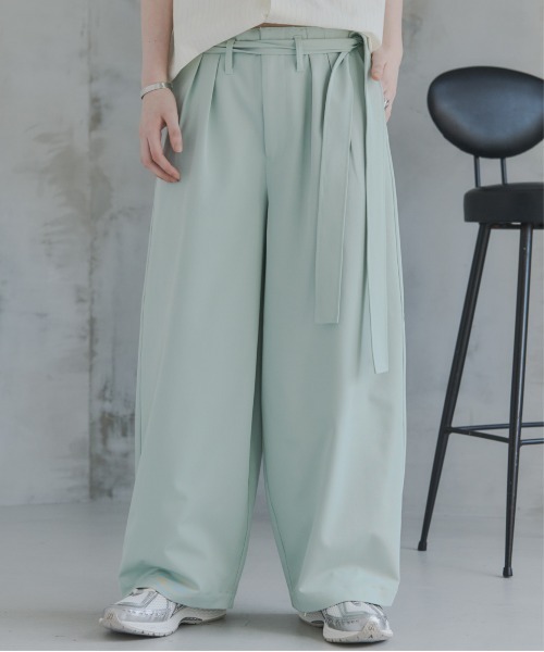 Confirm(コンファーム)の「Belted Slacks Wide Pants / ベルト付きワイドパンツ スラックス メンズ レディース ユニセックス(スラックス・メンズ・ミント/チャコールグレー/ブラック・S/L/M)」の1枚目の写真