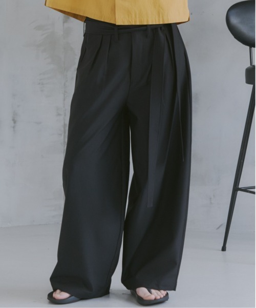 Confirm(コンファーム)の「Belted Slacks Wide Pants / ベルト付きワイドパンツ スラックス メンズ レディース ユニセックス(スラックス・メンズ・ミント/チャコールグレー/ブラック・S/L/M)」の2枚目の写真