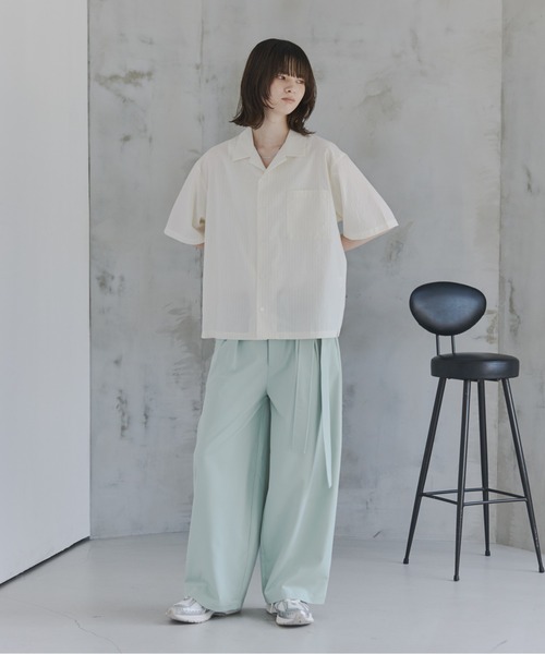 Confirm(コンファーム)の「Belted Slacks Wide Pants / ベルト付きワイドパンツ スラックス メンズ レディース ユニセックス(スラックス・メンズ・ミント/チャコールグレー/ブラック・S/L/M)」の13枚目の写真