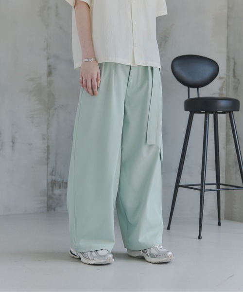 Confirm(コンファーム)の「Belted Slacks Wide Pants / ベルト付きワイドパンツ スラックス メンズ レディース ユニセックス(スラックス・メンズ・ミント/チャコールグレー/ブラック・S/L/M)」の10枚目の写真