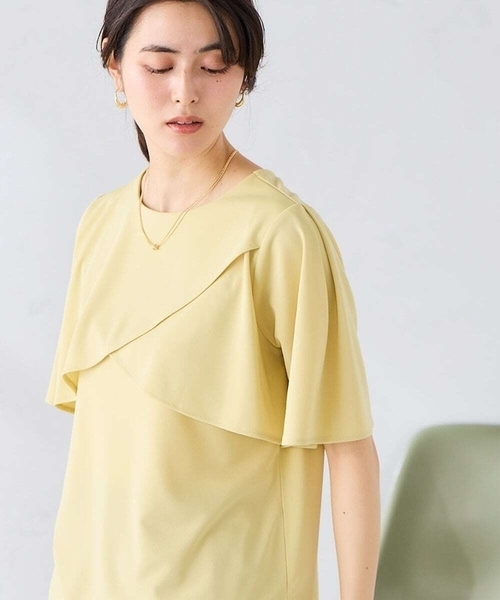 a.v.v(アーヴェヴェ)の「【前後2WAY/接触冷感】フリルデザインカットソー(Tシャツ/カットソー・レディース・クリーム/アイボリー/ブラック・36/40/38)」の1枚目の写真