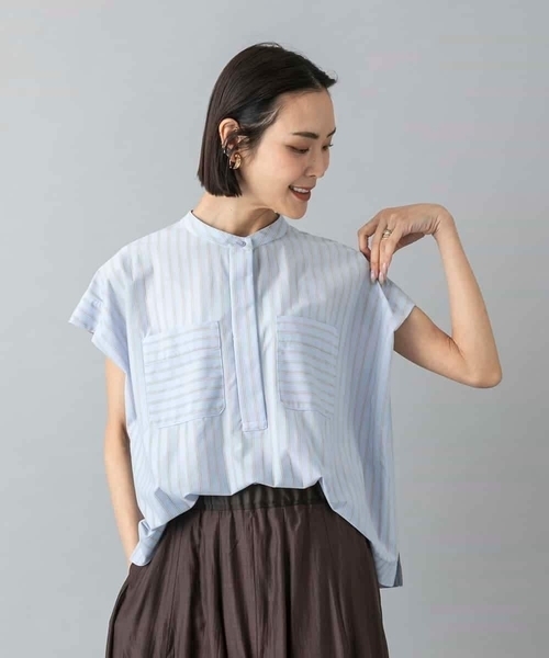 MICHEL KLEIN(ミッシェル・クラン)の「ストライプダブルポケットPO(シャツ/ブラウス・レディース・ダークインディゴブルー/クリーム・38/40)」の2枚目の写真