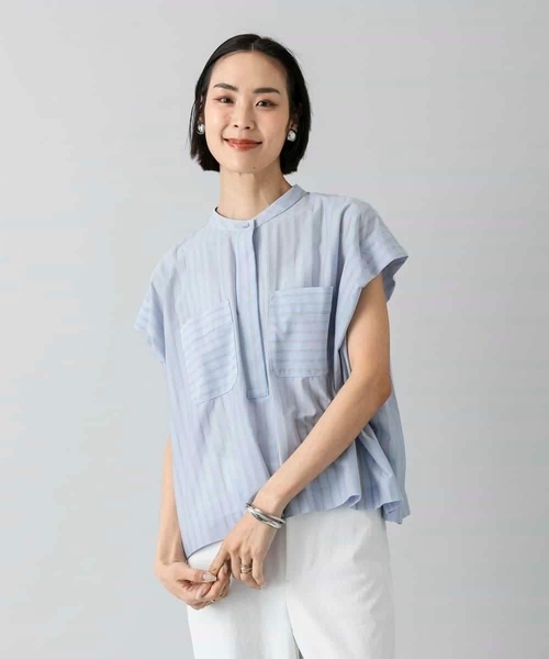 MICHEL KLEIN(ミッシェル・クラン)の「ストライプダブルポケットPO(シャツ/ブラウス・レディース・ダークインディゴブルー/クリーム・38/40)」の10枚目の写真