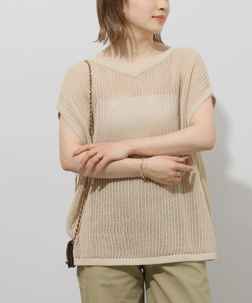 JOURNAL STANDARD relume(ジャーナルスタンダード レリューム)の「2WAYメッシュニットフレンチスリーブ(ニット/セーター・レディース・ブラック/ベージュ/ブラウン・FREE)」の3枚目の写真
