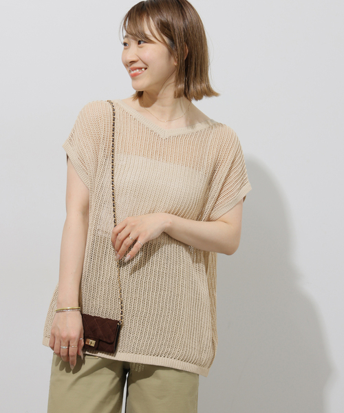 JOURNAL STANDARD relume(ジャーナルスタンダード レリューム)の「2WAYメッシュニットフレンチスリーブ(ニット/セーター・レディース・ブラック/ベージュ/ブラウン・FREE)」の4枚目の写真