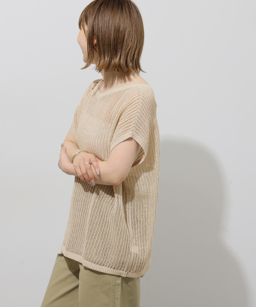 JOURNAL STANDARD relume(ジャーナルスタンダード レリューム)の「2WAYメッシュニットフレンチスリーブ(ニット/セーター・レディース・ブラック/ベージュ/ブラウン・FREE)」の5枚目の写真
