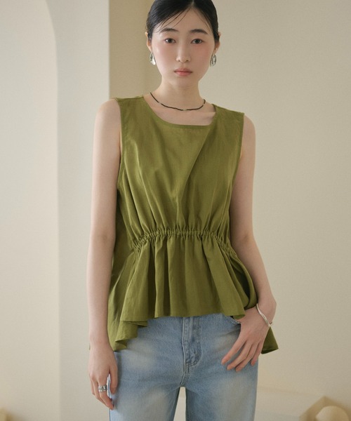 LAULEN(ローレン)の「front-gather linen sleeveless top /フロントギャザー リネンスリーブレスブラウス(シャツ/ブラウス・レディース・カーキ/ベージュ/ホワイト・FREE)」の3枚目の写真