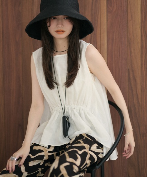 LAULEN(ローレン)の「front-gather linen sleeveless top /フロントギャザー リネンスリーブレスブラウス(シャツ/ブラウス・レディース・カーキ/ベージュ/ホワイト・FREE)」の7枚目の写真
