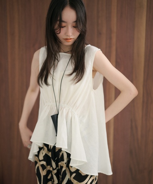 LAULEN(ローレン)の「front-gather linen sleeveless top /フロントギャザー リネンスリーブレスブラウス(シャツ/ブラウス・レディース・カーキ/ベージュ/ホワイト・FREE)」の18枚目の写真