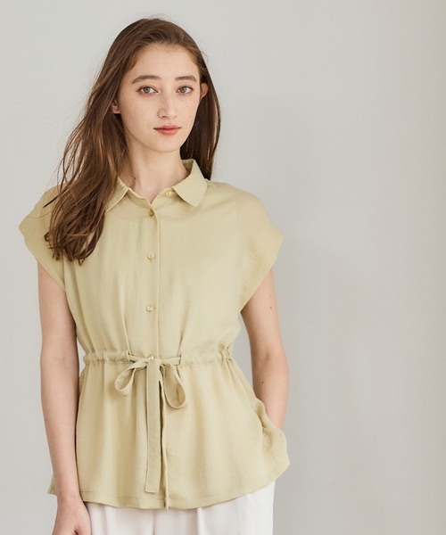12Twelve Agenda（トゥエルブ　アジェンダ）の「NANOTEXサッシュ付フレンチスリーブシャツ（シャツ/ブラウス・レディース・ネイビー/オフホワイト/イエロー・M）」の3枚目の写真