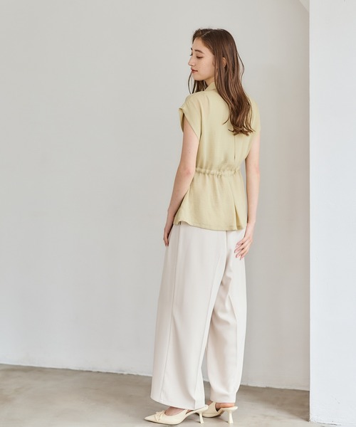 12Twelve Agenda（トゥエルブ　アジェンダ）の「NANOTEXサッシュ付フレンチスリーブシャツ（シャツ/ブラウス・レディース・ネイビー/オフホワイト/イエロー・M）」の6枚目の写真