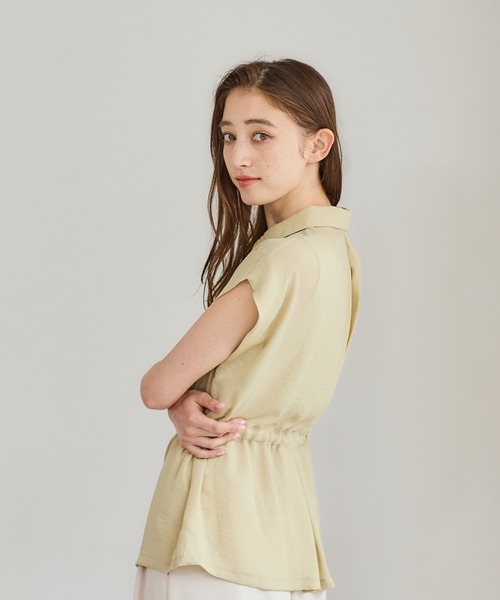 12Twelve Agenda（トゥエルブ　アジェンダ）の「NANOTEXサッシュ付フレンチスリーブシャツ（シャツ/ブラウス・レディース・ネイビー/オフホワイト/イエロー・M）」の14枚目の写真