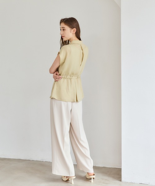12Twelve Agenda（トゥエルブ　アジェンダ）の「NANOTEXサッシュ付フレンチスリーブシャツ（シャツ/ブラウス・レディース・ネイビー/オフホワイト/イエロー・M）」の8枚目の写真