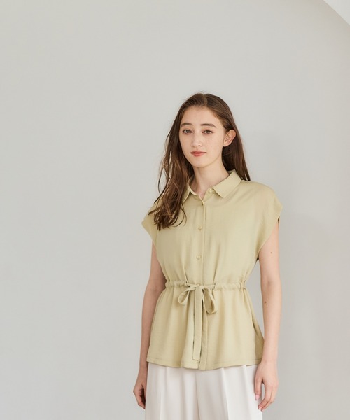 12Twelve Agenda（トゥエルブ　アジェンダ）の「NANOTEXサッシュ付フレンチスリーブシャツ（シャツ/ブラウス・レディース・ネイビー/オフホワイト/イエロー・M）」の4枚目の写真