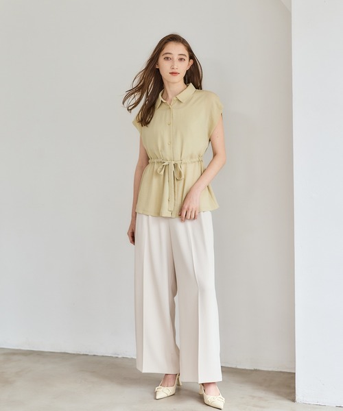 12Twelve Agenda（トゥエルブ　アジェンダ）の「NANOTEXサッシュ付フレンチスリーブシャツ（シャツ/ブラウス・レディース・ネイビー/オフホワイト/イエロー・M）」の5枚目の写真