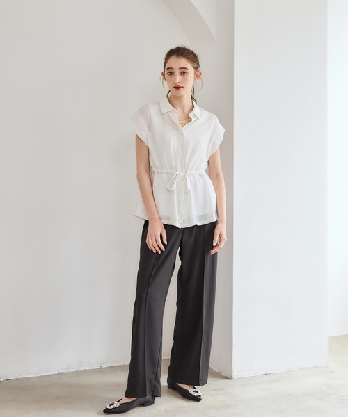 12Twelve Agenda（トゥエルブ　アジェンダ）の「NANOTEXサッシュ付フレンチスリーブシャツ（シャツ/ブラウス・レディース・ネイビー/オフホワイト/イエロー・M）」の22枚目の写真