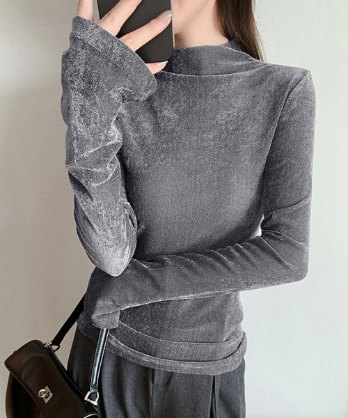 Miniministore(ミニミニストア)の「プチハイネック 長袖 インナートップス(Tシャツ/カットソー・レディース・ダークグレー/アイボリー・FREE)」の11枚目の写真