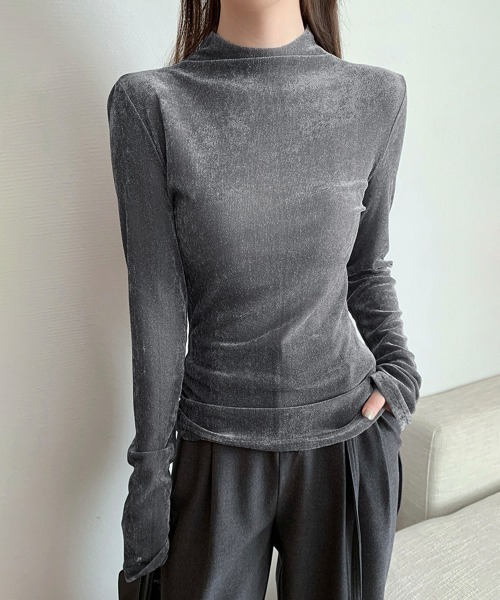 Miniministore(ミニミニストア)の「プチハイネック 長袖 インナートップス(Tシャツ/カットソー・レディース・ダークグレー/アイボリー・FREE)」の12枚目の写真