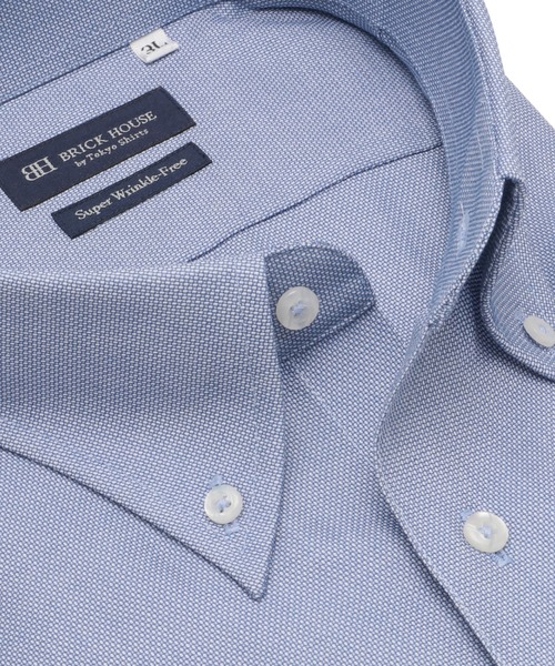 TOKYO SHIRTS(トウキョウシャツ)の「【超形態安定】【吸水速乾】 形態安定ノンアイロン ボタンダウン 半袖ビジネスワイシャツ (大きいサイズ)(ビジネスシャツ・メンズ・ブルー・首回り45cm/首回り47cm)」の2枚目の写真