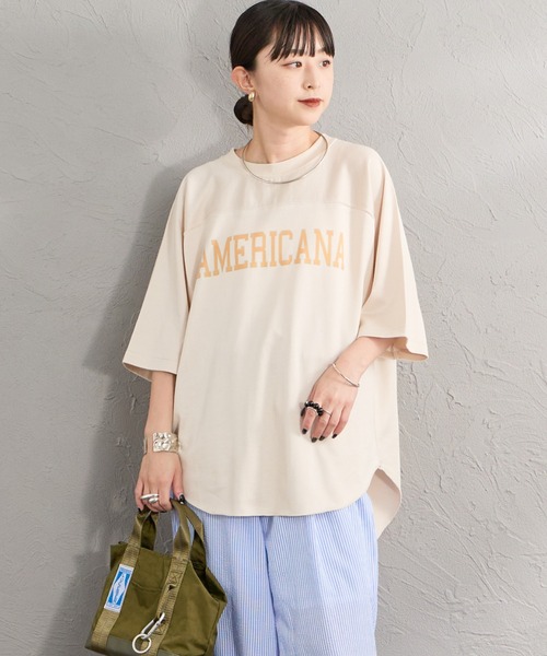 AMERICANA（アメリカーナ）の「[Americana/アメリカーナ] AMERICANA ロゴプリント フットボールTシャツ（Tシャツ/カットソー・レディース・ナチュラル/ブラウン・ONE SIZE）」の6枚目の写真