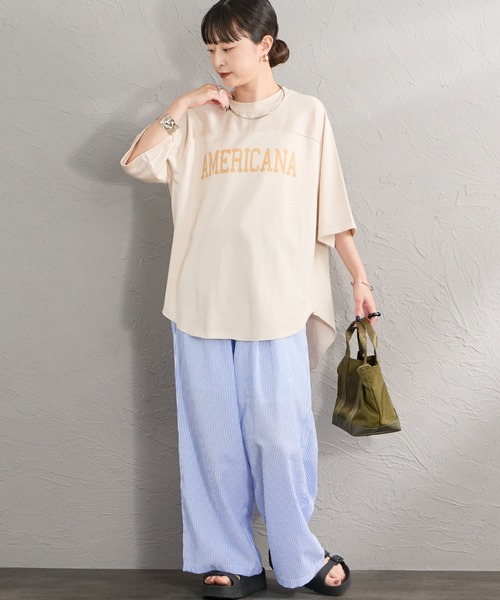 AMERICANA（アメリカーナ）の「[Americana/アメリカーナ] AMERICANA ロゴプリント フットボールTシャツ（Tシャツ/カットソー・レディース・ナチュラル/ブラウン・ONE SIZE）」の9枚目の写真