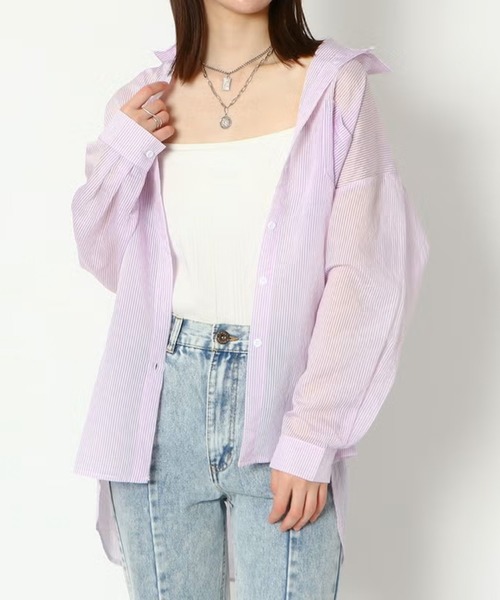 GORGE(ゴージ)の「ストライプシアーシャツ(シャツ/ブラウス・レディース・パープル/オフホワイト/カーキ/サックスブルー/オレンジ・F)」の1枚目の写真