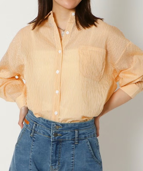 GORGE(ゴージ)の「ストライプシアーシャツ(シャツ/ブラウス・レディース・パープル/オフホワイト/カーキ/サックスブルー/オレンジ・F)」の5枚目の写真