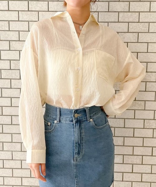 GORGE(ゴージ)の「ストライプシアーシャツ(シャツ/ブラウス・レディース・パープル/オフホワイト/カーキ/サックスブルー/オレンジ・F)」の18枚目の写真