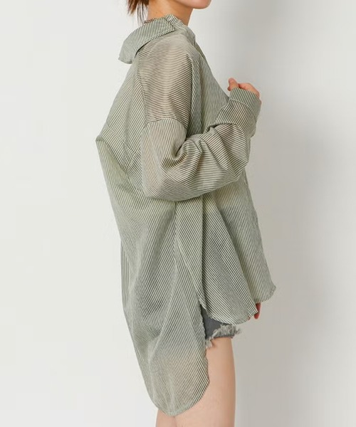 GORGE(ゴージ)の「ストライプシアーシャツ(シャツ/ブラウス・レディース・パープル/オフホワイト/カーキ/サックスブルー/オレンジ・F)」の20枚目の写真