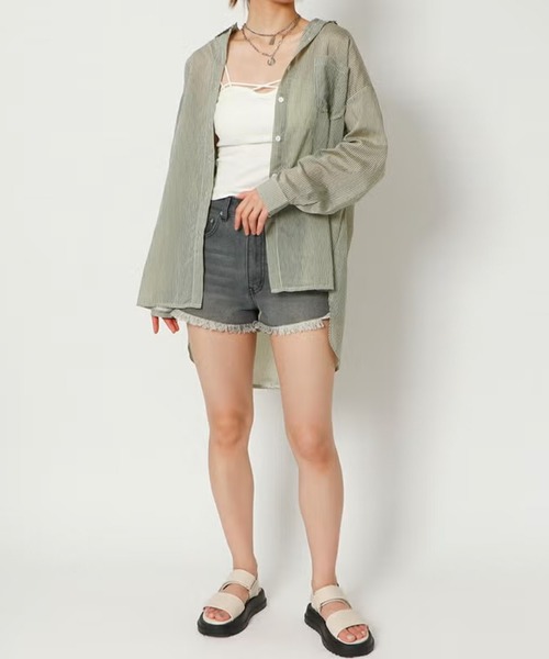 GORGE(ゴージ)の「ストライプシアーシャツ(シャツ/ブラウス・レディース・パープル/オフホワイト/カーキ/サックスブルー/オレンジ・F)」の6枚目の写真