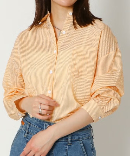 GORGE(ゴージ)の「ストライプシアーシャツ(シャツ/ブラウス・レディース・パープル/オフホワイト/カーキ/サックスブルー/オレンジ・F)」の7枚目の写真