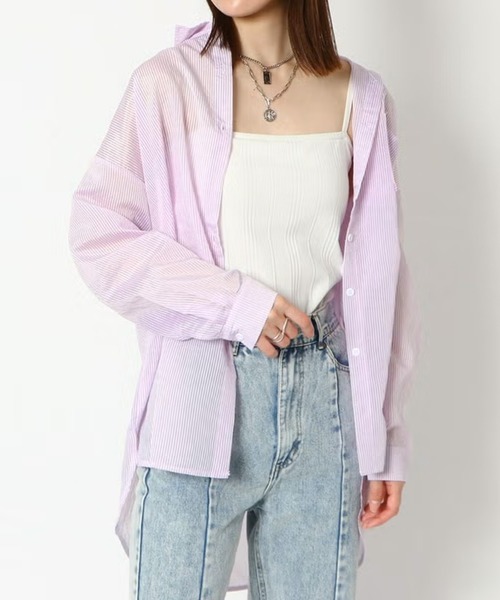 GORGE(ゴージ)の「ストライプシアーシャツ(シャツ/ブラウス・レディース・パープル/オフホワイト/カーキ/サックスブルー/オレンジ・F)」の9枚目の写真