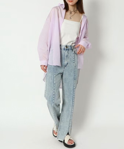 GORGE(ゴージ)の「ストライプシアーシャツ(シャツ/ブラウス・レディース・パープル/オフホワイト/カーキ/サックスブルー/オレンジ・F)」の10枚目の写真