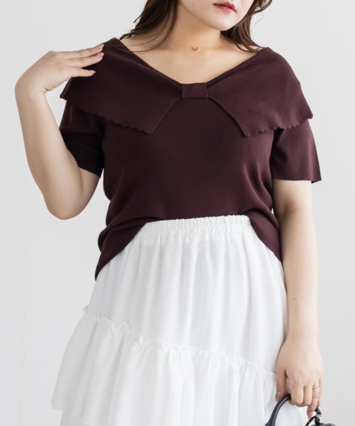 CLETTE(クレット)の「CLETTEオリジナルスカラップリボンカラーニット(ニット/セーター・レディース・アイボリー/グリーン/ブラウン・LL/4L/3L)」の7枚目の写真